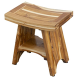 Compact Curvilinear Teak Outdoor Shower Bench with Shelf Julia M LifeStyles