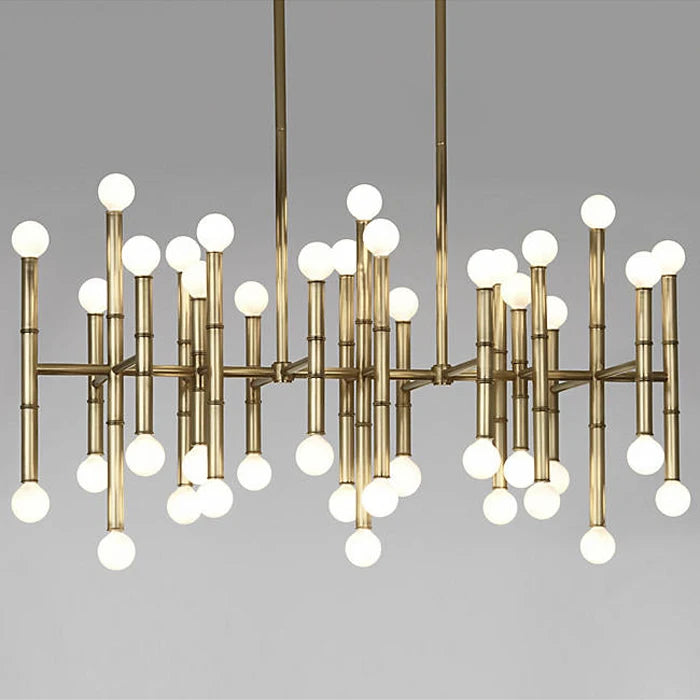 Modern Style Bamboo-shaped Chandelier Golden Chrome Pendant Lamp Living Room Dining Room American Household Lamps