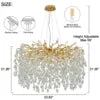 Large Gold Brass Crystal Chandelier with Raindrop Leaf Design