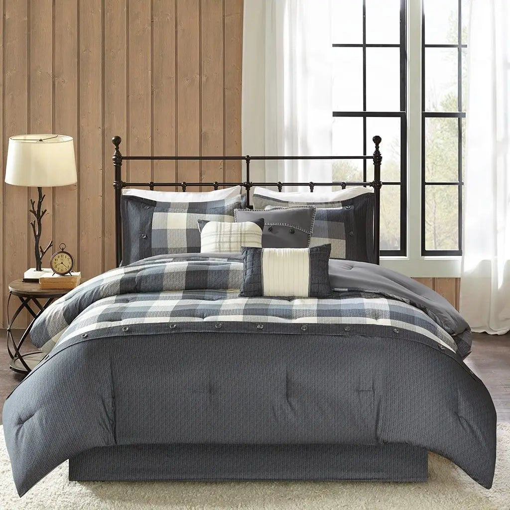 7-Piece Herringbone Comforter Set in Floral & Solid Prints for King Super King