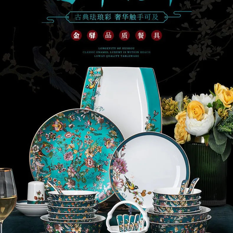 Luxurious 72-Piece Ceramic Dinnerware Set with Gold Rim and Floral Design