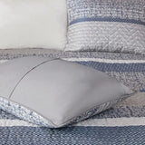 Navy Full/Queen Reversible Jacquard Quilt Set Throw Pillows 6-Piece Floral Vintage Pattern Soft Cotton for Wedding Hotel Julia M LifeStyles