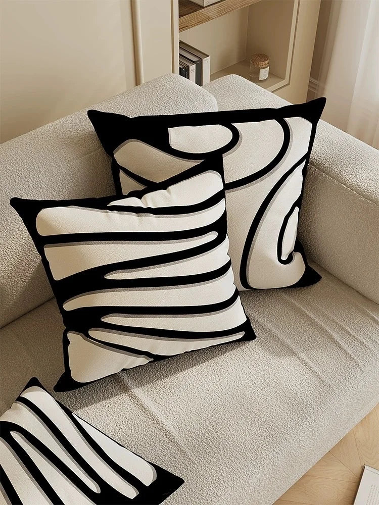 Nordic Style High-End French Retro Pillow Black and White Abstract Art Decorative Cushion for Sofa Bedroom