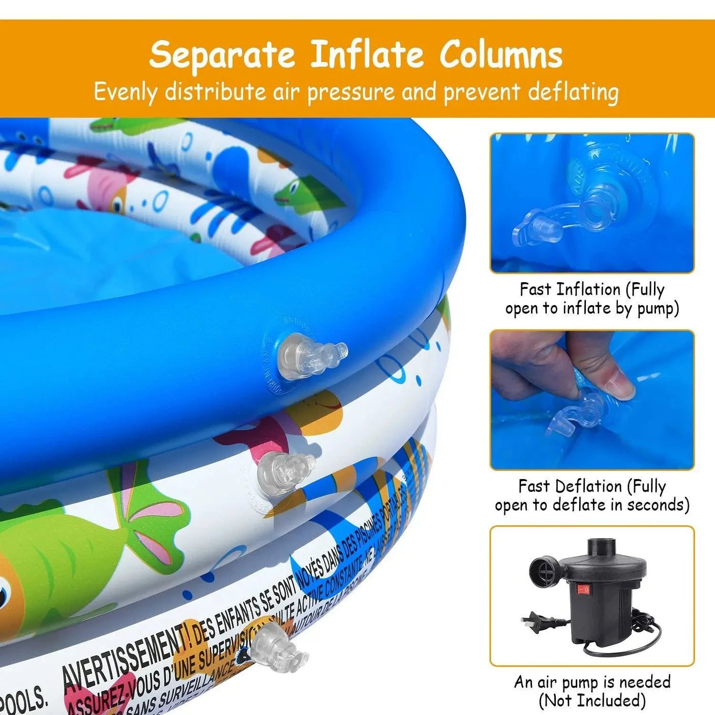 DB Large 48x10In Outdoor Inflatable Swimming Pool Foldable Pump-Type Ball Pool with Sea Logo for 2 Kids and Family Use Julia M LifeStyles