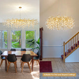 Large Gold Brass Crystal Chandelier with Raindrop Leaf Design