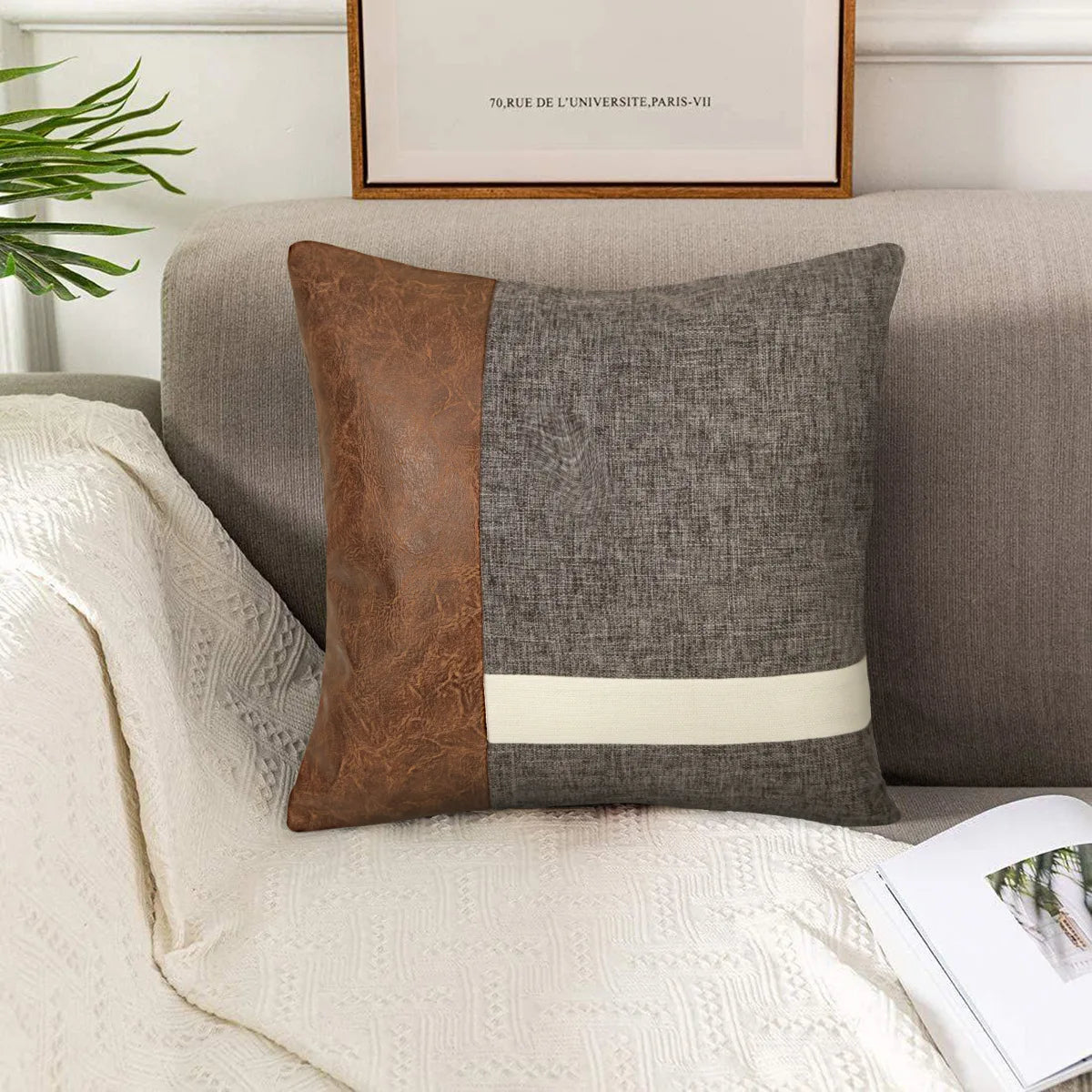 Popular Home PU Leather Stitching Cotton Diamond Lattice Pillowcase Sofa Cushion Cover Factory Price