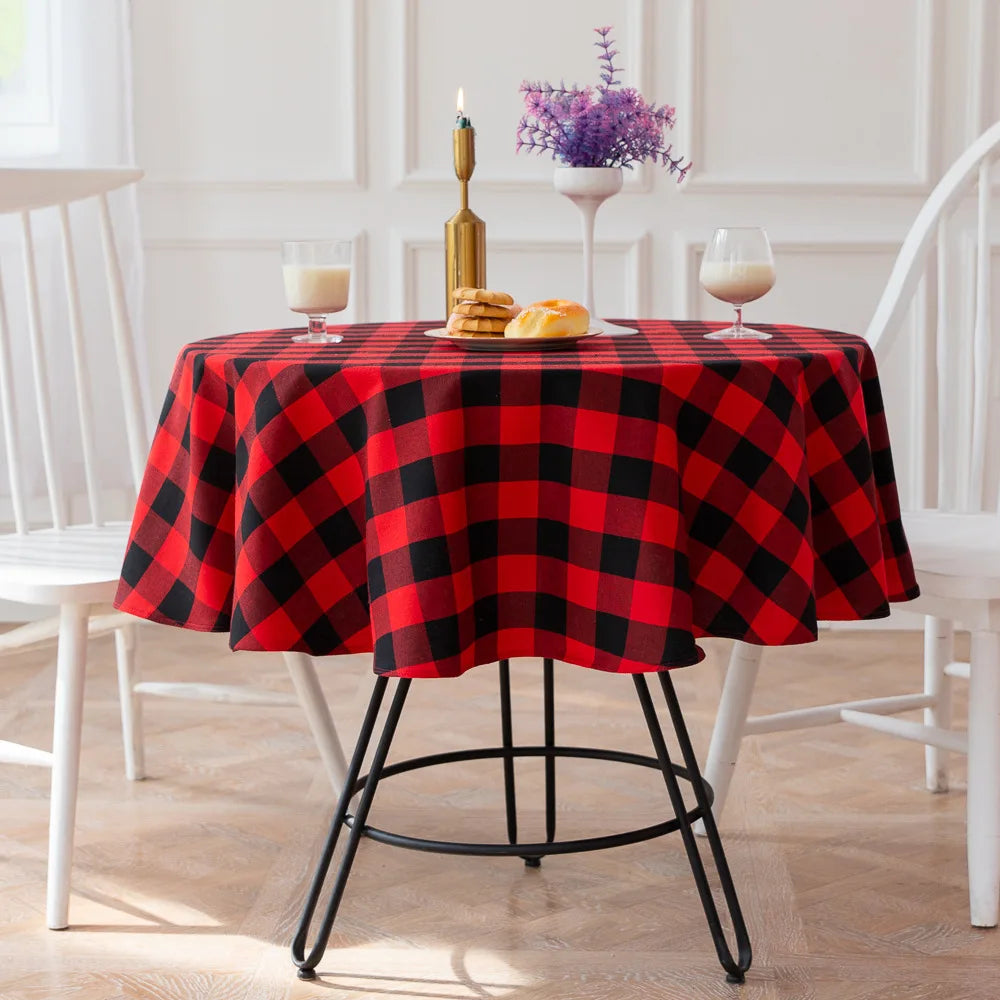 Round Red Black Checkered Lace Tablecloth for Weddings and Events