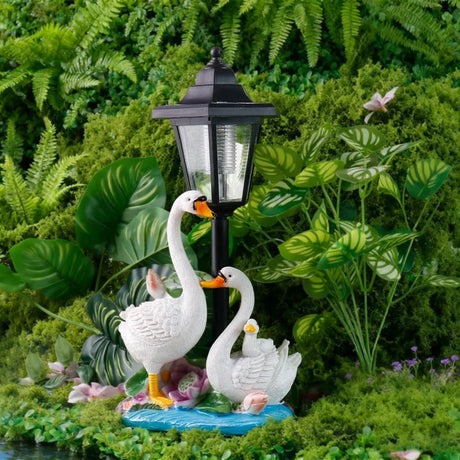 Swan Family Resin Street Lamp Decoration Piece