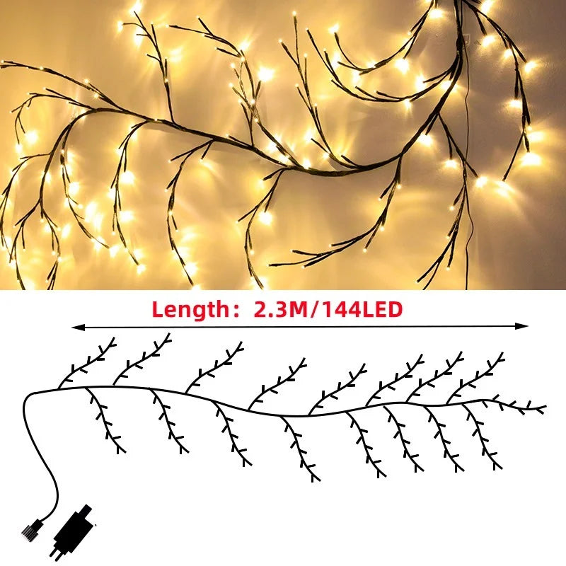 Warm White LED Willow Rattan Lights - 144 Holiday Decor for Home