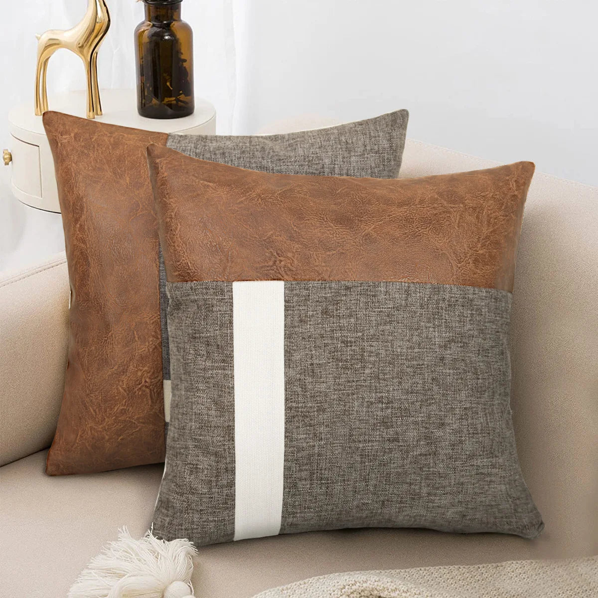 Popular Home PU Leather Stitching Cotton Diamond Lattice Pillowcase Sofa Cushion Cover Factory Price
