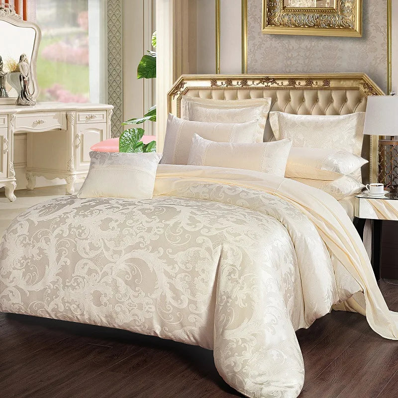 Full Cotton Jacquard Satin Sheet Sets Duvet Cover 4pc Set