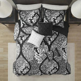 6-Piece Printed Cotton Quilt Set Throw Pillows Black Full/Queen Geometric Floral Soft Bedding for Winter for Wedding Hotel Julia M LifeStyles