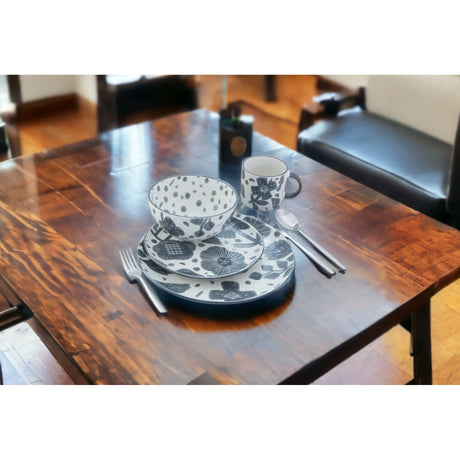 Elegant Gray and Ivory Floral Ceramic Dinnerware Set - 16 Pieces for Four