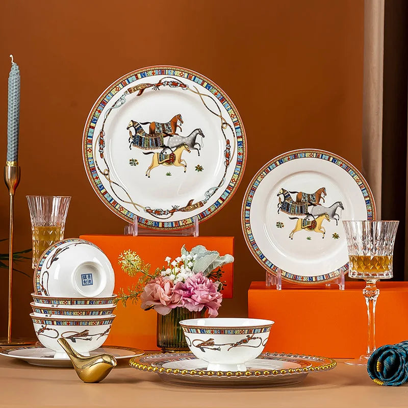 Elegant Bone China Horse Design Tableware Set