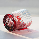 Hand Cut Festive  Edo Kiriko Glass Tumbler by Own Factory, Exquisite Red Cup with Golden Horse Pattern for Celebration
