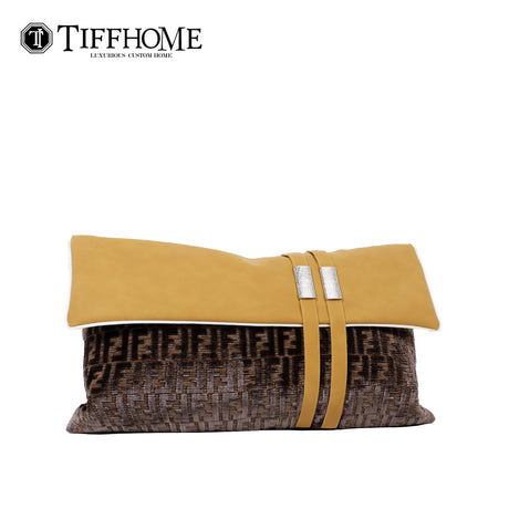 TIFFHOME High Quality Custom Organic Decorative Cushion Covers Portable Waist Pillow Cases Cut Velvet Leather Splicing Throw