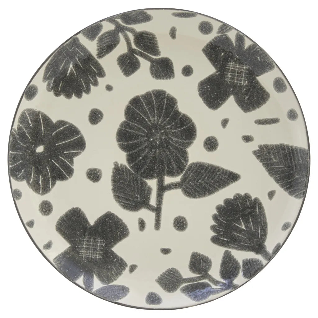 Elegant Gray and Ivory Floral Ceramic Dinnerware Set - 16 Pieces for Four