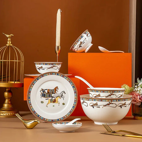 Elegant Bone China Horse Design Tableware Set
