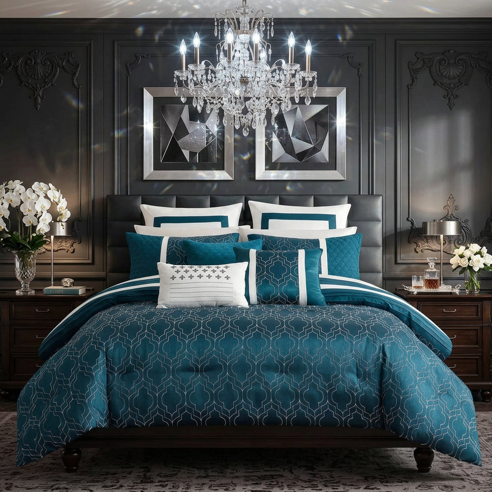 Barcelona Blue Botanical 8-Piece Comforter Set, King
