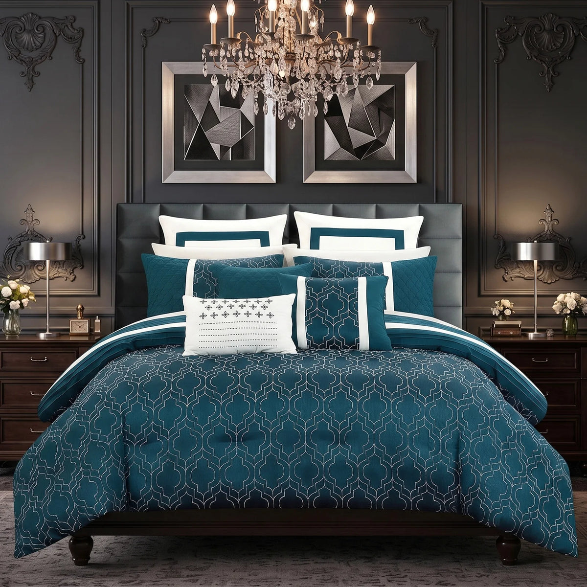 Barcelona Blue Botanical 8-Piece Comforter Set, King