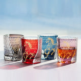 Hand Cut Festive  Edo Kiriko Glass Tumbler by Own Factory, Exquisite Red Cup with Golden Horse Pattern for Celebration