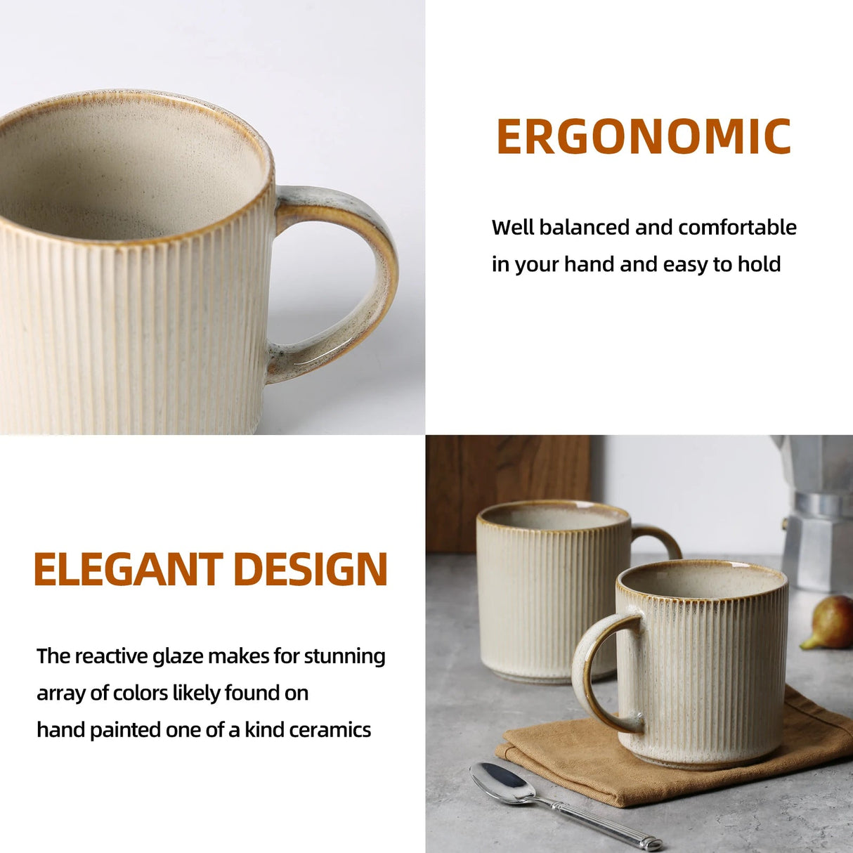 16Oz Stoneware Coffee Mugs Set of 4 Rustic Ceramic Coffee Cups Set with Large Handle Coffee Mugs for Latte Cocoa Tea Milk Beige Julia M LifeStyles