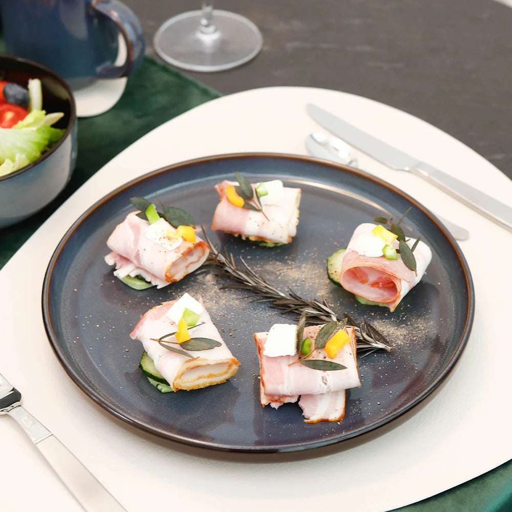 Nordic Style Round Stoneware 20pc Dinnerware Sets Reactive Glaze Includes Plate Bowl and Dishes