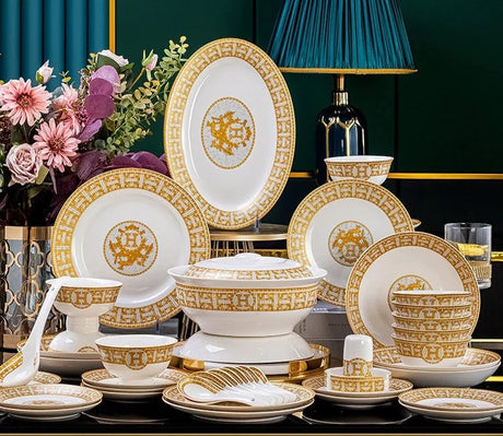 60 Pcs Golden Mosaic Eco-Friendly Porcelain Tableware Set