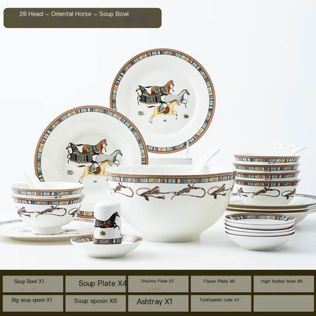 Elegant Bone China Horse Design Tableware Set