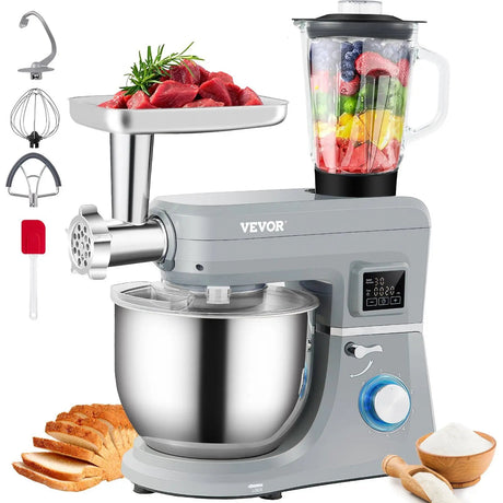 VEVOR 5-in-1 660W Tilt-Head Multifunctional Electric Food Mixer with 6 Speeds & LCD Timing 7.4 Qt Stainless Bowl Dough Hook Julia M LifeStyles