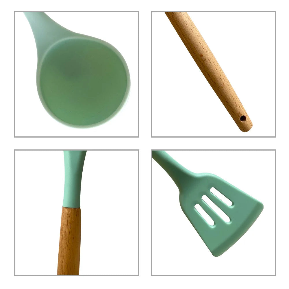 Silicone Kitchen Utensil Set - 11 Pieces with Storage Bucket