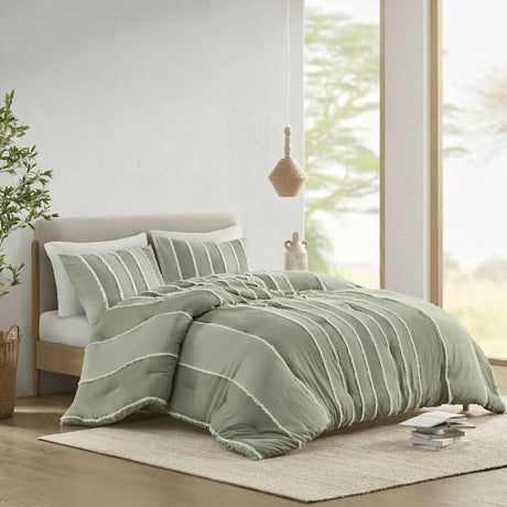 3-Piece Striped Cotton Comforter Set with Floral Patterns