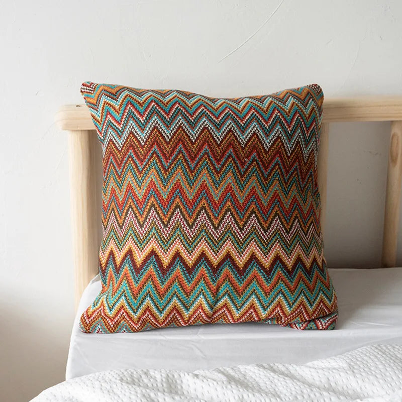 Ethnic Style Knitted Blanket and Pillow Set Wholesale Decorative Striped Cushion and Throw