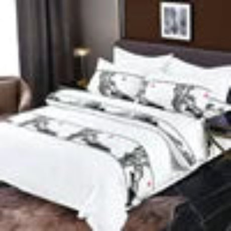 Bedding set with architectural floor plan design on a bed