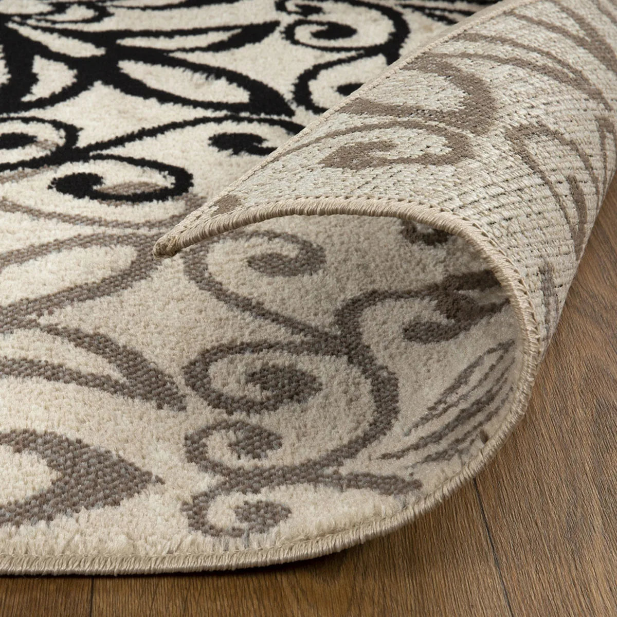 11' Tan Gray and Black Floral Medallion Runner Rug Stain Resistant Product