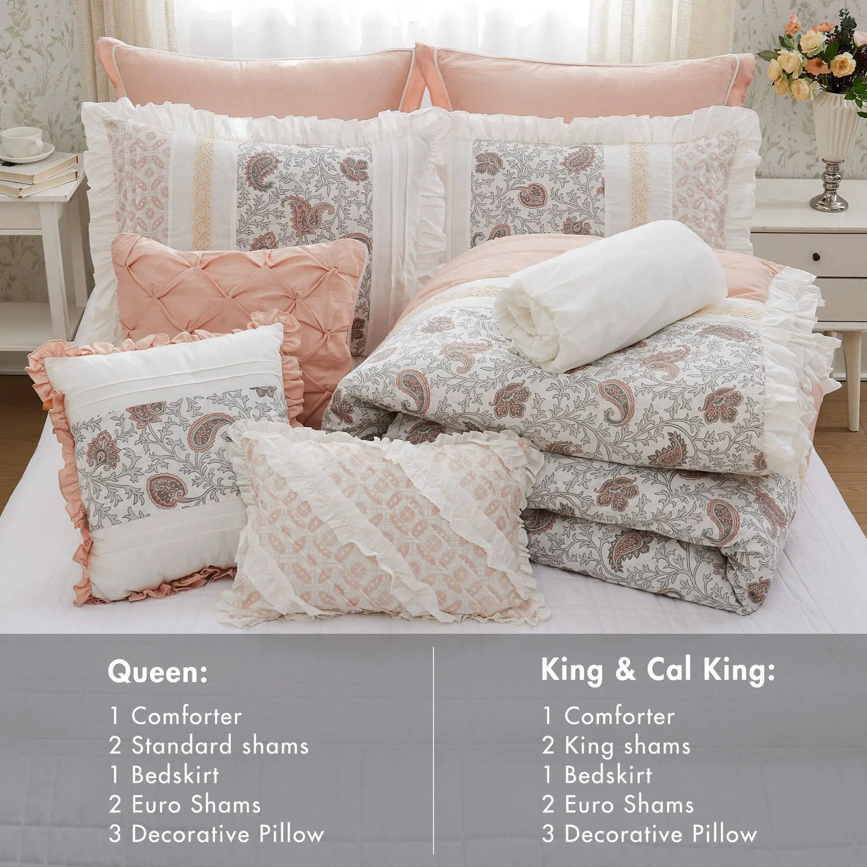 9-Piece Floral Comforter Set in 100% Cotton Percale - King & Super King Sizes