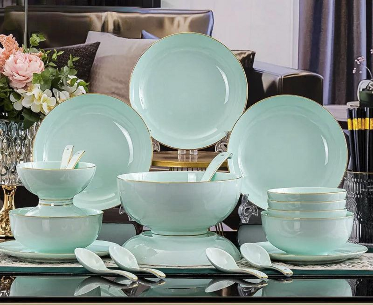 Nordic Gold Rim Best Ceramic Dishes Plates Bowl Kitchen Porcelain Ceramic Tableware Sets Bone China Plates for Dinner