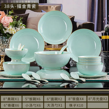 Nordic Gold Rim Best Ceramic Dishes Plates Bowl Kitchen Porcelain Ceramic Tableware Sets Bone China Plates for Dinner
