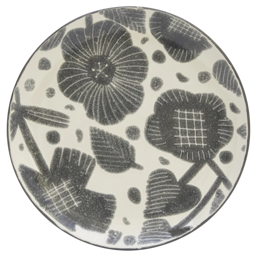 Elegant Gray and Ivory Floral Ceramic Dinnerware Set - 16 Pieces for Four