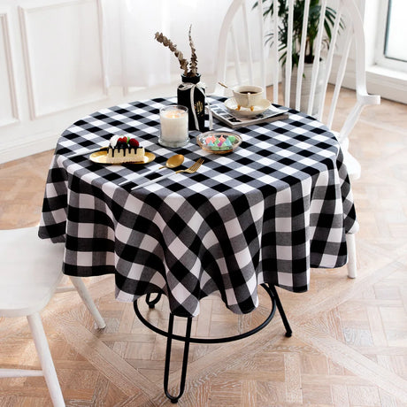 Round Red Black Checkered Lace Tablecloth for Weddings and Events