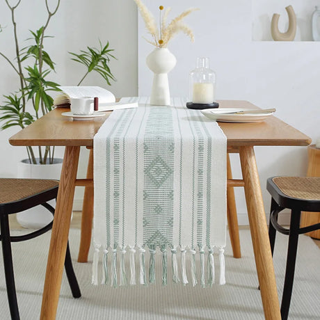 Wholesale Blue and Grey Handmade Cotton Woven Fabric Home Decoration Dining Table Runner and Placemat Set