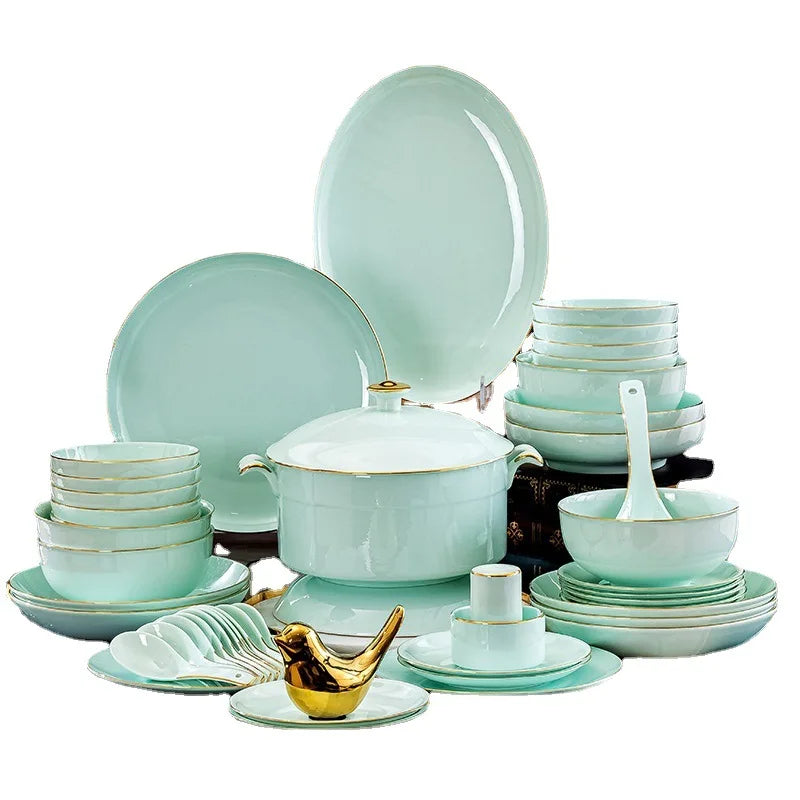 Nordic Gold Rim Best Ceramic Dishes Plates Bowl Kitchen Porcelain Ceramic Tableware Sets Bone China Plates for Dinner