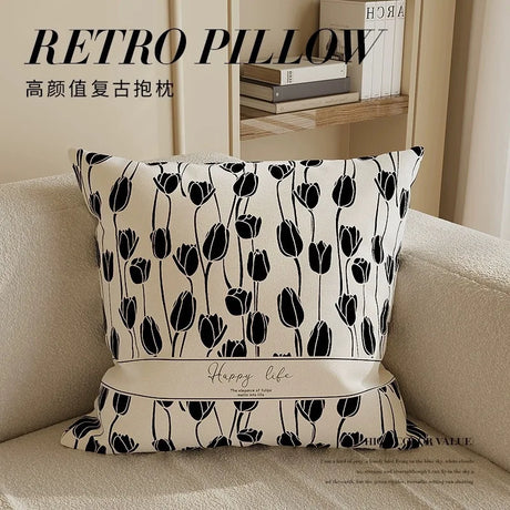 Nordic Style High-End French Retro Pillow Black and White Abstract Art Decorative Cushion for Sofa Bedroom