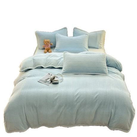 2025 New Winter Four-Piece Set Class Thickened Milk Velvet Quilt Cover Coral Velvet Bed Sheets Dormitory Fitted Three-Piece Set - Julia M LifeStyles