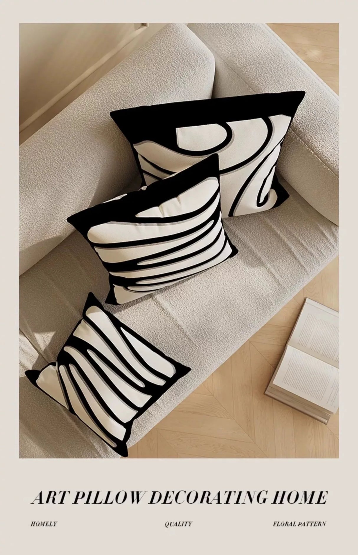 Nordic Style High-End French Retro Pillow Black and White Abstract Art Decorative Cushion for Sofa Bedroom
