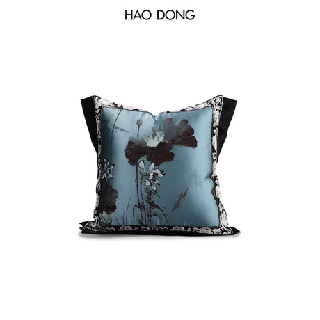 Hodon Chinese Style Black Blue High-Precision Ink Painting Style Square Light Luxury Home Decoration Pillowcase