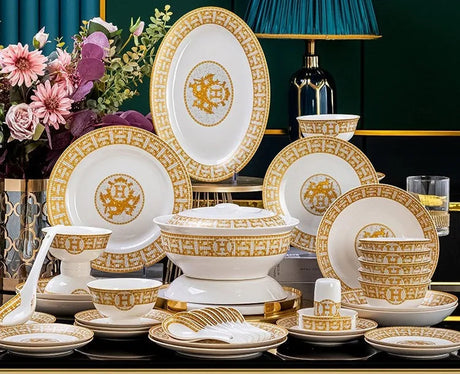 60 Pcs Golden Mosaic Eco-Friendly Porcelain Tableware Set