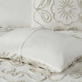 3-Piece Ivory/Taupe Tufted Cotton Chenille Coverlet Set Embroidered Plain Pattern Full/Queen for Weddings for Hotels Julia M LifeStyles