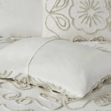 3-Piece Ivory/Taupe Tufted Cotton Chenille Coverlet Set Embroidered Plain Pattern Full/Queen for Weddings for Hotels Julia M LifeStyles