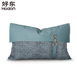 Light Luxury High-end Geometric Pattern Blue Fabric with Metal Buckle Fabric and Metal Buckle Long Home Decoration Pillowcase